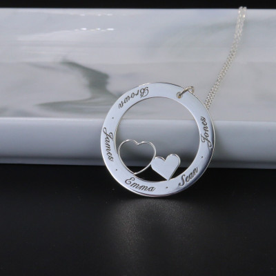 Personalized Heart Matching Necklace - Valentine's Day Family Name Gift for Him or Mom - Silver, Gold, Rose Gold Pendant