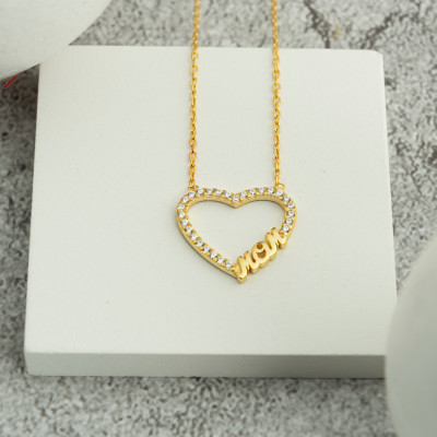 Sterling Silver Heart Mom Necklace - Dainty Mother Jewelry Gift for Mom & Grandma - Available in Gold & Rose Gold