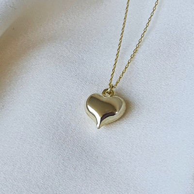 Sterling Silver Swollen Heart Necklace, Valentine's Day Gift, Bridesmaid Wedding Jewelry, Gift for Her, Kids, Mom,