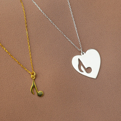 Personalized Heart and Musical Note Necklace for Couples - Valentine's Day Gift - Musical Jewelry