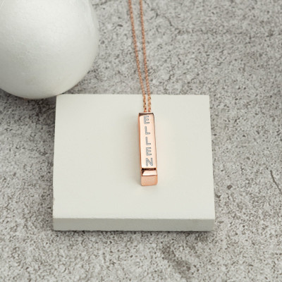 Men's Valentine's Day Secret Message Bar Necklace, 4D Hidden Message, Sterling Silver Gold Plated