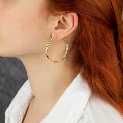 18K Gold Plated Silver Hoop Earrings, 45mm Rose Gold Hoop Earrings, Perfect Gift for Her or Daughter,