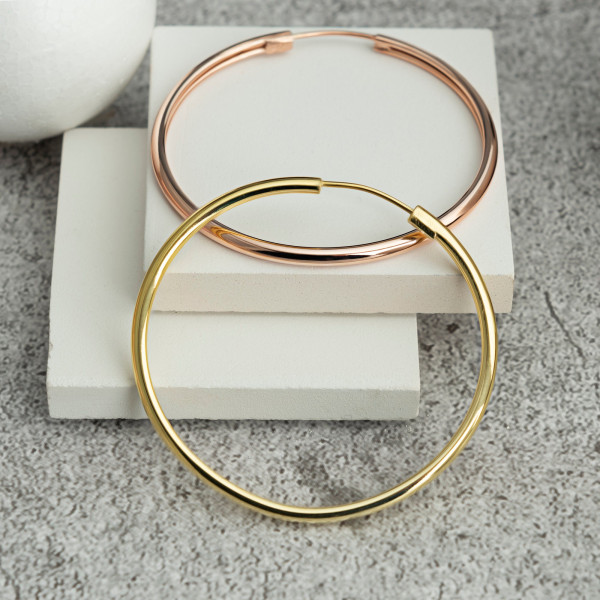 18K Gold Plated Silver Hoop Earrings, 45mm Rose Gold Hoop Earrings, Perfect Gift for Her or Daughter,