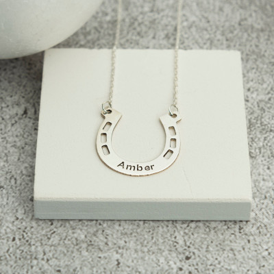 Sterling Silver Horseshoe Necklace for Men & Women, Personalized Rose Gold Horseshoe Pendant, Mother's Day Gift, Gift for Him & Her