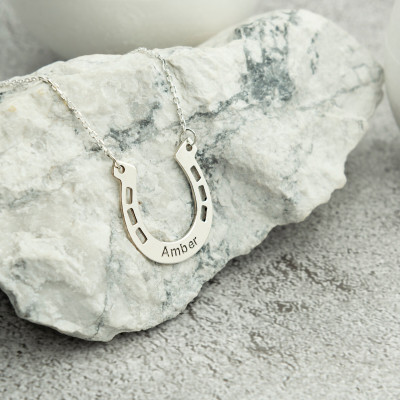 Sterling Silver Horseshoe Necklace for Men & Women, Personalized Rose Gold Horseshoe Pendant, Mother's Day Gift, Gift for Him & Her