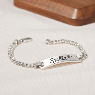 Personalized Engraved Name Bracelet, Gold & Silver ID Bar Bracelet, Custom Name Curb Chain Bracelet