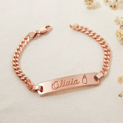 Personalized Engraved Name Bracelet, Gold & Silver ID Bar Bracelet, Custom Name Curb Chain Bracelet