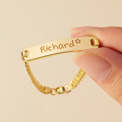 Personalized Engraved Name Bracelet, Gold & Silver ID Bar Bracelet, Custom Name Curb Chain Bracelet