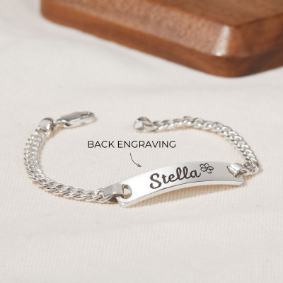 Personalized Engraved Name Bracelet, Gold & Silver ID Bar Bracelet, Custom Name Curb Chain Bracelet