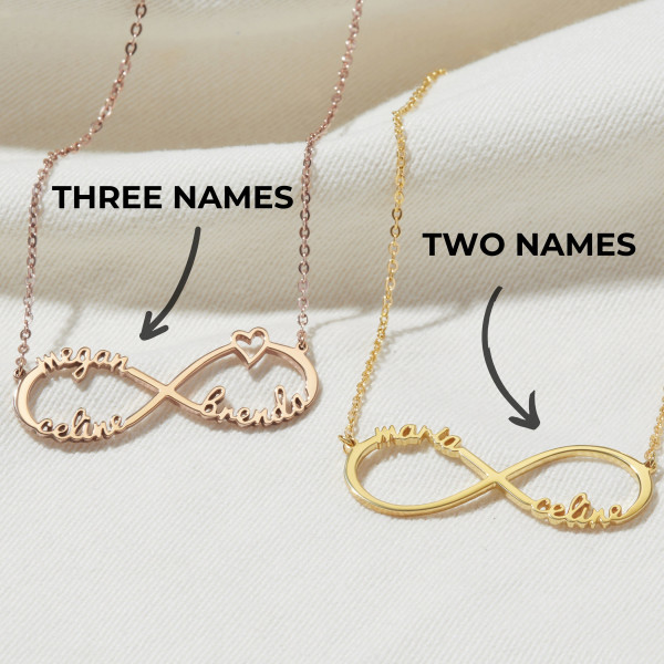 Custom Infinity Name Necklace with Hebrew, Arabic, Greek Personalization - Two to Four Names - Perfect Gift for Mom - Personalized Jewelry