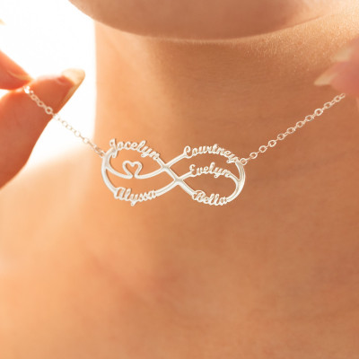 Infinity Name Necklace - Personalized Family Name Jewelry for Mum, Custom Multi-Name Gift for Mother or Grandma, Unique Christmas Present