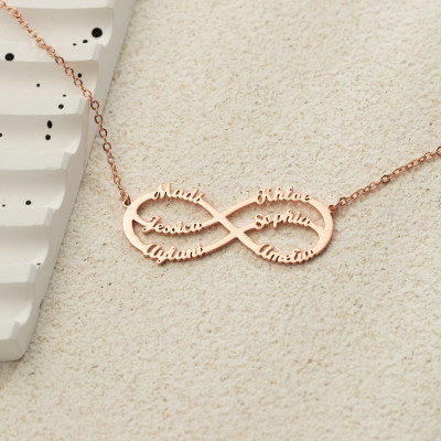 Infinity Name Necklace - Personalized Family Name Jewelry for Mum, Custom Multi-Name Gift for Mother or Grandma, Unique Christmas Present