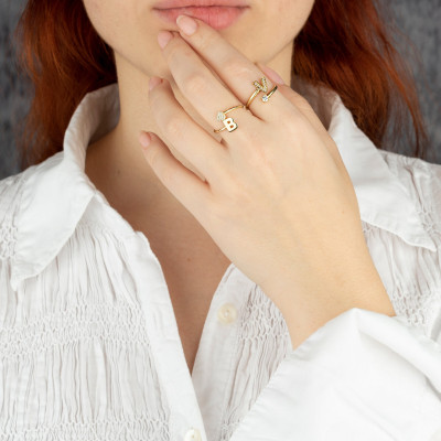 Customizable Sterling Silver Initial Ring, Heart Letter Ring, Gift for Mother or Daughter, Gold Plated