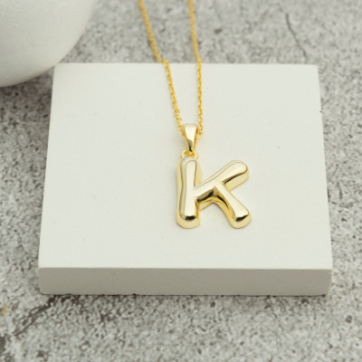 Gold & Rose Gold Plated Initial Letter Necklace - Sterling Silver Puff Design, Mother's Day Gifts