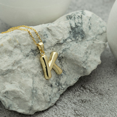 Gold & Rose Gold Plated Initial Letter Necklace - Sterling Silver Puff Design, Mother's Day Gifts