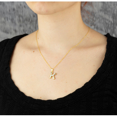 Gold & Rose Gold Plated Initial Letter Necklace - Sterling Silver Puff Design, Mother's Day Gifts