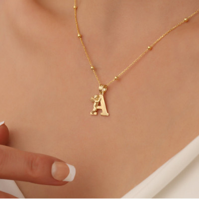 Personalized Gold Angel Initial Necklace - Custom Name Letter Jewelry Christmas Gift