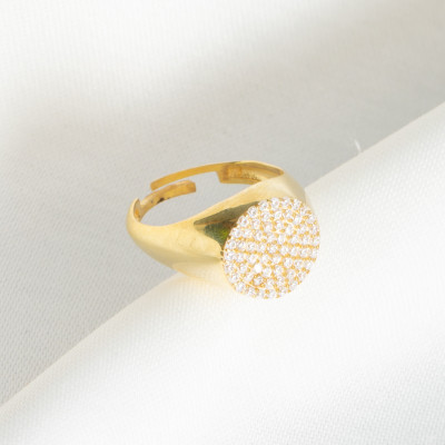 Gold Plated CZ Diamond Pave Signet Pinky Ring for Women - Gift for Mom or Grandmother