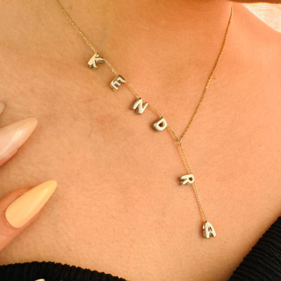 Personalized Gold Plated Bubble Letters Y Shape Name Necklace for Her - Custom Jewelry Gift