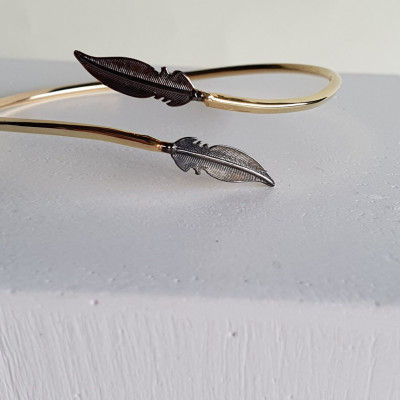 Adjustable Gold and Black Sterling Silver Couple Cuff Bracelet - Valentine's and Mother's Day Gift