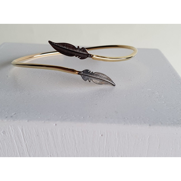 Adjustable Gold and Black Sterling Silver Couple Cuff Bracelet - Valentine's and Mother's Day Gift