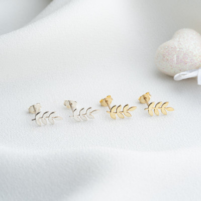 Minimalist Gold Olive Branch Leaf Stud Earrings - Silver & Gold Tiny Leaf Earrings for Women - Birthday Gift