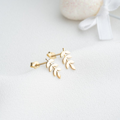 Minimalist Gold Olive Branch Leaf Stud Earrings - Silver & Gold Tiny Leaf Earrings for Women - Birthday Gift