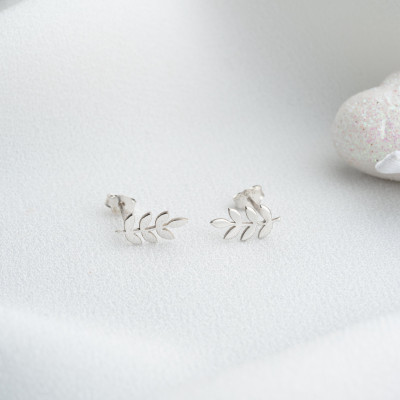 Minimalist Gold Olive Branch Leaf Stud Earrings - Silver & Gold Tiny Leaf Earrings for Women - Birthday Gift