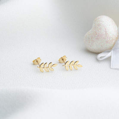 Minimalist Gold Olive Branch Leaf Stud Earrings - Silver & Gold Tiny Leaf Earrings for Women - Birthday Gift