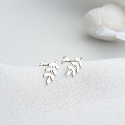 Minimalist Gold Olive Branch Leaf Stud Earrings - Silver & Gold Tiny Leaf Earrings for Women - Birthday Gift