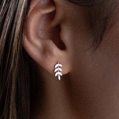 Minimalist Gold Olive Branch Leaf Stud Earrings - Silver & Gold Tiny Leaf Earrings for Women - Birthday Gift