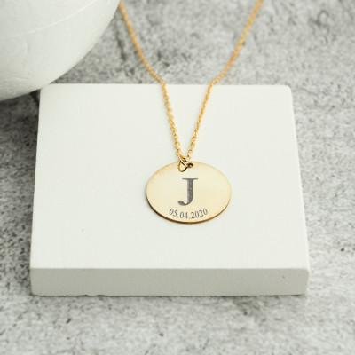 Gold Filled Initial Pendant Necklace, Personalized Disk & Balloon Letter Necklace,