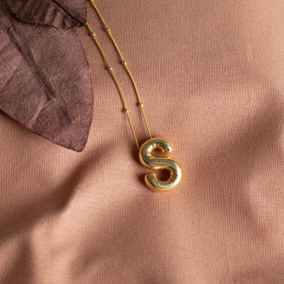 Gold Filled Initial Pendant Necklace, Personalized Disk & Balloon Letter Necklace,