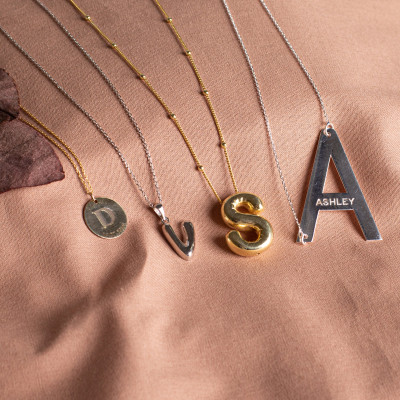 Gold Filled Initial Pendant Necklace, Personalized Disk & Balloon Letter Necklace,