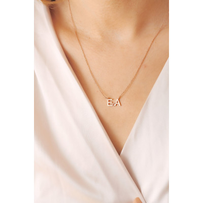 Personalized Initial Heart Necklace, Monogram Love Letters Necklace, Dainty Silver Name Necklace