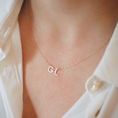 Personalized Initial Heart Necklace, Monogram Love Letters Necklace, Dainty Silver Name Necklace