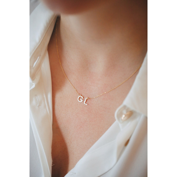 Personalized Initial Heart Necklace, Monogram Love Letters Necklace, Dainty Silver Name Necklace