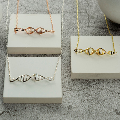 Sterling Silver Minimalist DNA Necklace, Nurse and Doctor Gift, Gold and Rose Gold Plated