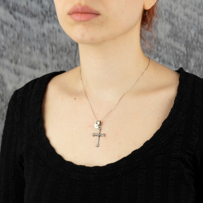 Sterling Silver Men's Personalized Cross Necklace, Unisex Cross Pendant Gift,