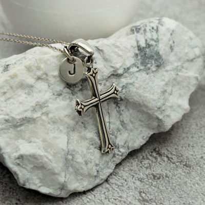 Sterling Silver Men's Personalized Cross Necklace, Unisex Cross Pendant Gift,