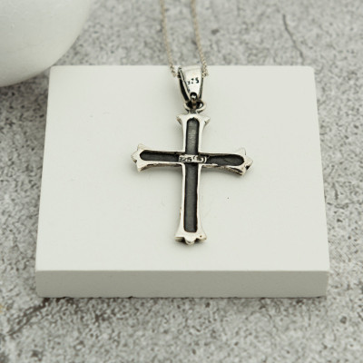 Sterling Silver Men's Personalized Cross Necklace, Unisex Cross Pendant Gift,