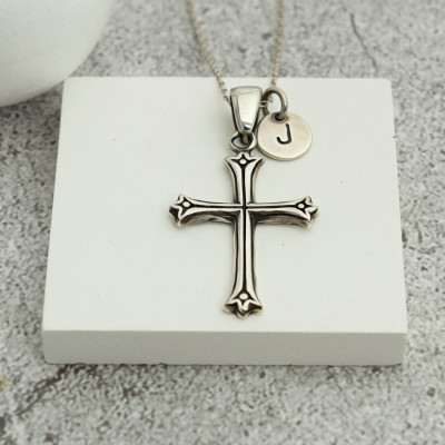 Sterling Silver Men's Personalized Cross Necklace, Unisex Cross Pendant Gift,