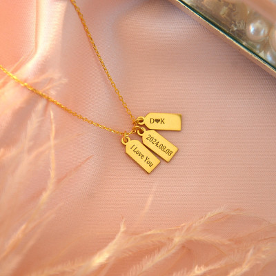 Gold Mini Initial Name Tag Necklace - Engraved Tiny Dog Tag Necklace