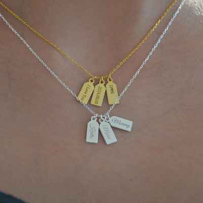 Gold Mini Initial Name Tag Necklace - Engraved Tiny Dog Tag Necklace