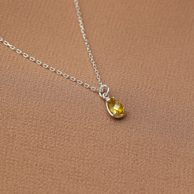 Mini Citrine Birthstone Choker Necklace - November Gemstone Jewelry Gift for Her Birthday