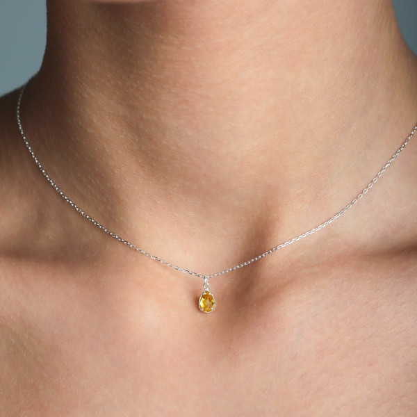 Mini Citrine Birthstone Choker Necklace - November Gemstone Jewelry Gift for Her Birthday