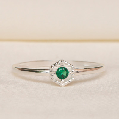 Emerald Hexagon Diamond Minimalist Engagement Ring Stackable Gift for Her