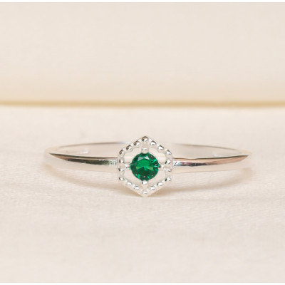 Emerald Hexagon Diamond Minimalist Engagement Ring Stackable Gift for Her