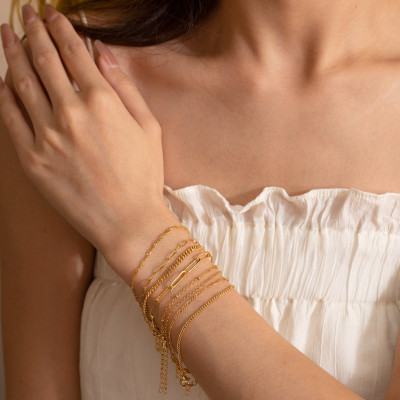 Gold Beaded Paperclip Link Chain Bracelet for Women - Minimalist Everyday Jewelry