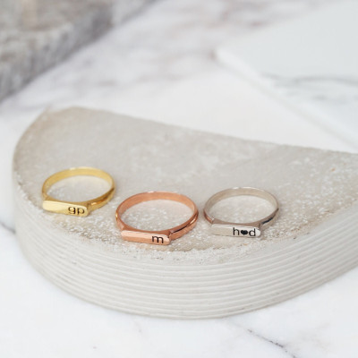 Minimalist Modern Name Engraving Dainty Heart Ring - Mother's Day Gift